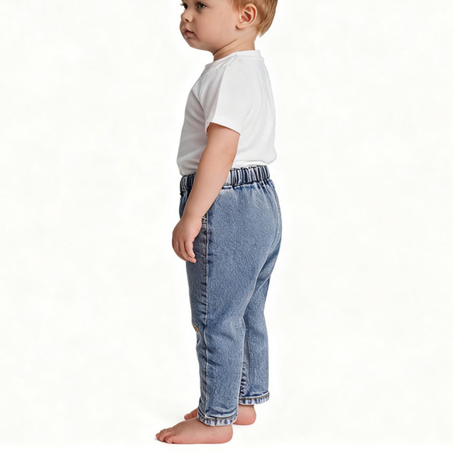 Kids Custom Embroidery Elastic Waist Straight Leg Denim Lined Jeans