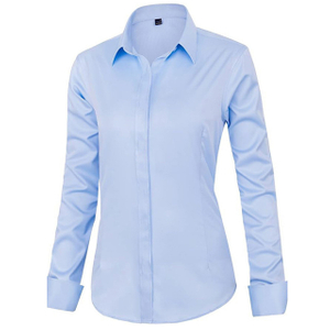 Women Blouse Polyester Office Commuter Long Sleeve Dress Shirt