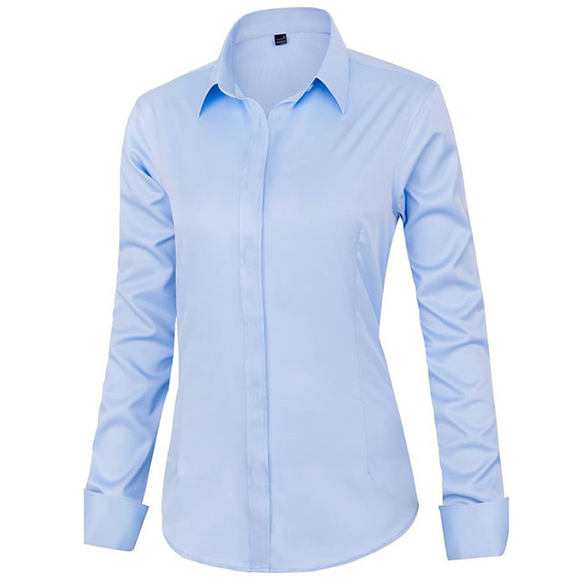 Women Blouse Polyester Office Commuter Long Sleeve Dress Shirt