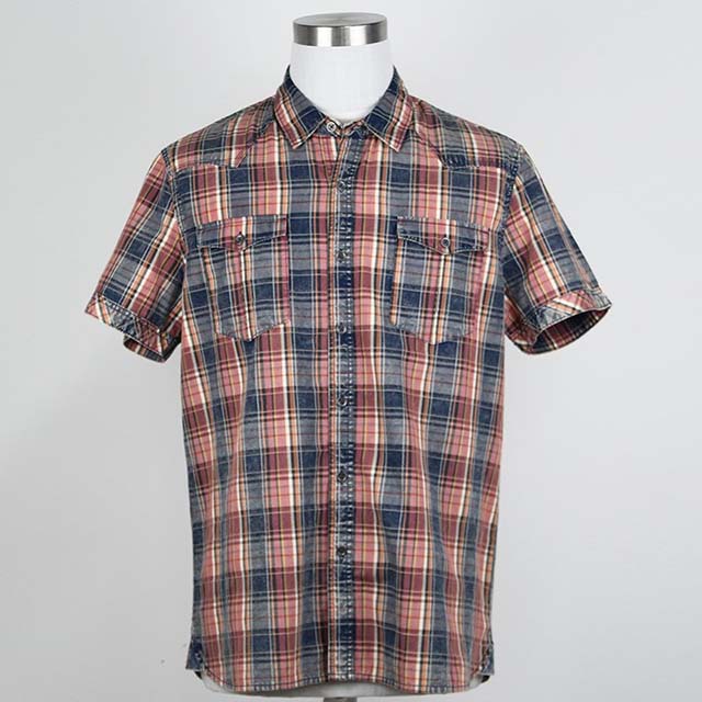 Men Custom Wholesale Summer Short Sleeve Casual Cotton Plaid Shirt