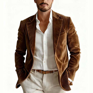 Vintage Corduroy Spring Autumn Single-Breasted Casual Business Suit for Men