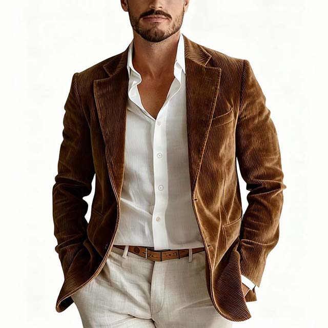 Vintage Corduroy Spring Autumn Single-Breasted Casual Business Suit for Men