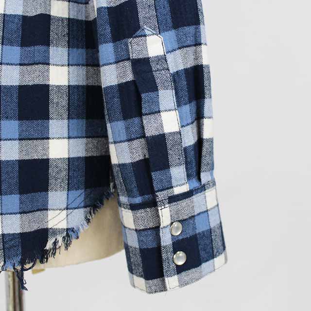 Women's Flannel Long Sleeve Fringed Plaid Shirt with Belt