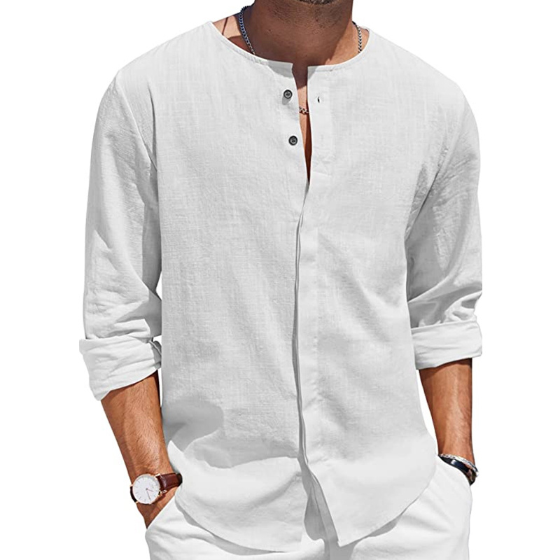 Men's Custom Wholesale Cotton Linen Long Sleeve Summer Beach Shirt