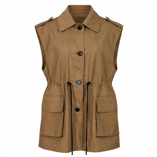 Women's Cotton Twill Versatile Patch Pockets Waist Drawstring Utility Vest