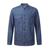 Men's Stand Collar Cotton Denim Solid Color Long Sleeve Cargo Shirt