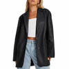 Women's Black PU Leather MID-Length Fashion Plus Size Blazer Suit