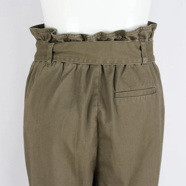 Women's Cotton Ruffle High Rise Cropped Harem Pants with Belt