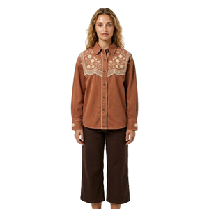 Women's Daisy Embroidered Washed Cotton Overshirt Custom
